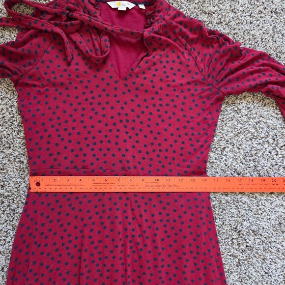 Boden Dress Womens 4P Polka Dot Stretch Jersey Red Hi-Low Hem Retro Ruffle Neck - Picture 8 of 9